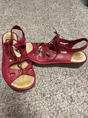 Fly London Women's Red Lace-Up Cutout wedge heel Sandals-
